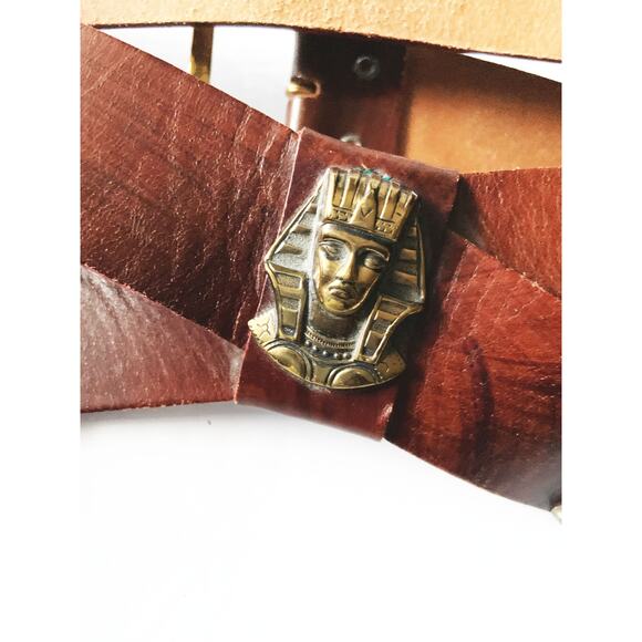 Mens Brown King Tut Belt Golden Buckle 5 Holes B79